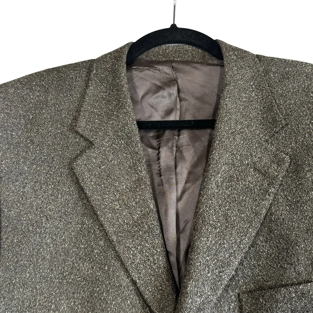 Vintage Pronto Uomo Brown Nubby Wool Sport Coat Men's 3 Button Blazer Jacket 44L
